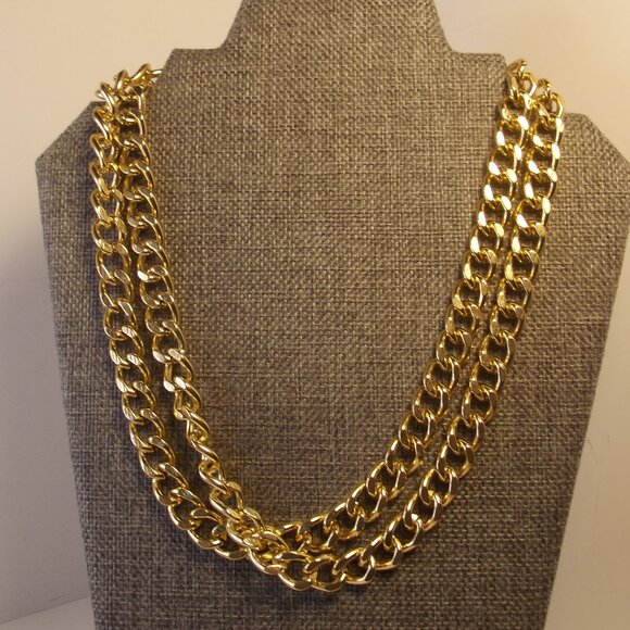 Necklace - Double Strand Gold Tone Curb Chain - Picture 1 of 6
